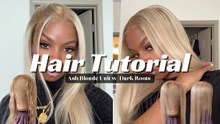 HAIR TUTORIAL HOW TO ACHIEVE ASH BLONDE WIG WITH DARK ROOTS FROM 613 PLATINUM BLONDE WIG [upl. by Eneli350]