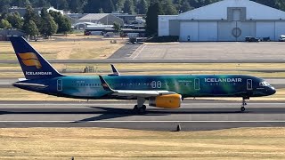 Icelandair Boeing 757256 Aurora Borealis Livery TFFIU Departing Portland International Airport [upl. by Rengaw537]