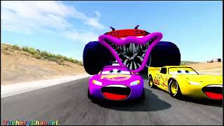 Epic Escape Lightning Mcqueen 🆚 Super Giant Mutant Cars Scary Eater  Coffin Dance Song Cover [upl. by Ardiedal]