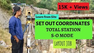 Set out coordinates in field using Total Station  SO Mode  Site Engineering  Surveying [upl. by Eihs]