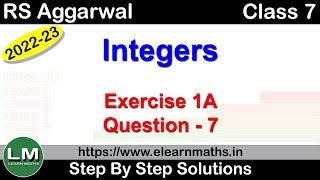 Integers  Class 7 Exercise 1A Question 7  RS Aggarwal  Learn Maths [upl. by Cosette999]