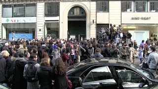 Pure MADNESS  Atmosphere of Kim Kardashian leaving Balmain Fashion Show in Paris [upl. by Epuladaug]