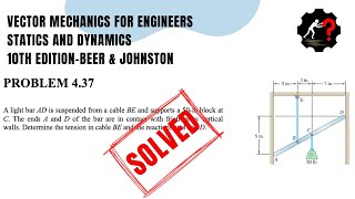 Solved Problem 437  Determine the tension in cable BE and the reactions at A and D [upl. by Airetas]