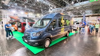 MTC hat den elektrischen Ford Transit ausgebaut  xtra langes Hubbett  Heckbad  Caravan Salon 23 [upl. by Hose]