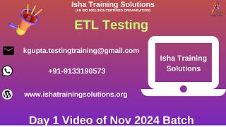 ETL Testing Day1 Video On 7th Nov 2024Call or WhatsApp us on 919133190573 to Enroll [upl. by Ahtnama]