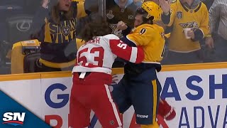 Predators Filip Forsberg Red Wings Mortiz Seider Fight in Battle of Unexpected Combatants [upl. by Garris363]