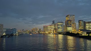 Tokyo  Night walk around TsukijiOhashi Bridge [upl. by Aisyle]