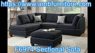 Poundex F6974 3 pc black linen like fabric sectional sofa reversible chaise and ottoman Ebern design [upl. by Ainahs]