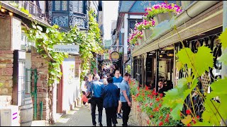 Rüdesheim am Rhein Germany 4K walking tour 2022  Drosselgasse historic city center street music [upl. by Ardnasirhc]