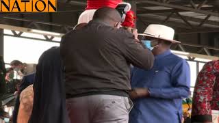 ODM leader Raila Odinga arrives at Wanguru Stadium in Kirinyaga for Mashujaa Day fete [upl. by Akirat]