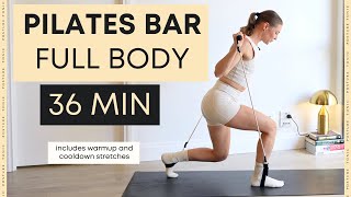 36 MIN PILATES BAR full body workout includes warmup and cool down stretches [upl. by Terzas476]