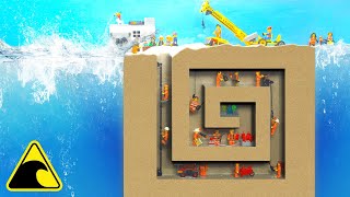 Trapped in a Flooded Diamond Mine  LEGO Maze Flood Disaster  TSUNAMI Dam Breach Experiment [upl. by Ahserak]