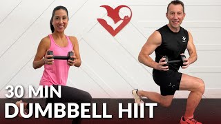 30 Min HIIT Workout with Dumbbells  No Repeat Full Body HIIT with Weights at Home for Fat Loss [upl. by Portwin]