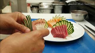 How to make fancy Sashimi platter II tuna sashimi cutting II sashimi salmon [upl. by Lachlan970]