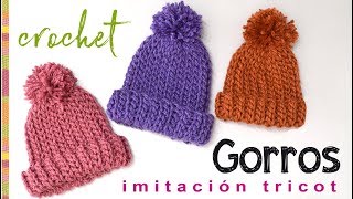 Gorros imitación quotpunto elásticoquot en 2 agujas pero tejido a CROCHET  Tejiendo Perú [upl. by Weywadt606]