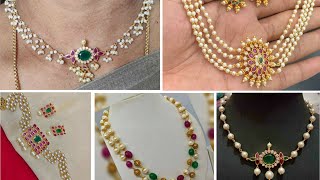 Latest Pearl Choker Necklace DesignsPearl and Beads Choker Designs Pearl Necklace ముత్యాల గొలుసులు [upl. by Normak]