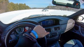 E92 BMW M3 SnowCross on Vredestein Wintrac Pro Tires  POV Winter Driving Binaural Audio [upl. by Lesig993]