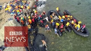 Drone video shows migrants arrival  BBC News [upl. by Ayiram]