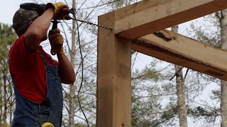 S1 EP17  WOODWORK  TIMBER FRAME BASICS  DAY TWO BUILDING THE CABIN [upl. by Archle]