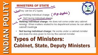 Types of Ministers Cabinet Ministers of State Deputy Ministers  Indian Polity  SSC CGL [upl. by Papert]