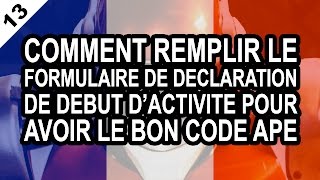 AUTOENTREPRENEUR 13 Remplir le formulaire déclaration début d activité pour avoir le bon code APE [upl. by Stephenie186]