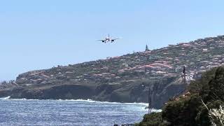 Madeira Airport  Azorean Airlines flight PDLFNC landing [upl. by Atnwahs]