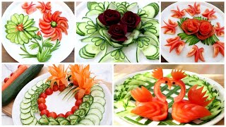 Top 5 Super Salad Decorations Ideas  CucumberTomatoCarrotRed beet Carving Garnish [upl. by Ahsaenat]