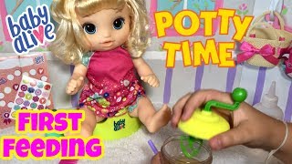 Baby Alive potty dance first feeding and training HELP US NAME HER [upl. by Avis237]