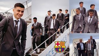 BARCA ARRIVES IN MONACO Lewandowski Yamal Pedri Raphinha all STORM for Monaco vs Barcelona [upl. by Chen]