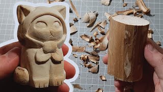 Wood carving figurine Cat  Woodworking [upl. by Akinahs]