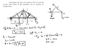 Determine the force in members EF CF and BC of the truss [upl. by Urson326]