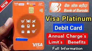 Bank of Baroda Platinum Debit Card charges  Visa Platinum ATM card BOB  Annual fees Charge etc [upl. by Bette]