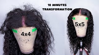 HOW TO UPGRADE A DAMAGE 4x4 CLOSURE WIG TO A 5x5 CLOSURE WIG IN 1015 MINUTES  OGC [upl. by Will]