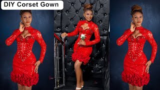 How To Cut and Sew a Short Corset Gown  inbuilt Corset Dress [upl. by Mikeb246]