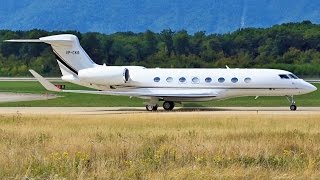 FullHD Jet Aviation Gulfstream G650 landing at GenevaGVALSGG [upl. by Eskill262]