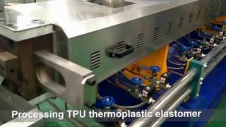 KTE 75B twin screw extruder TPU Thermoplastic elastomer production line [upl. by Ennovoj518]