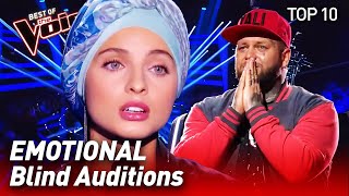 TOP 10  MOST EMOTIONAL Blind Auditions in The Voice that made the Coaches cry [upl. by Idorb]