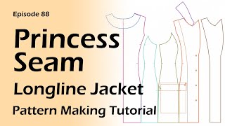 Longline Jacket DraftingPrincess Seam amp Pockets Pattern Making Tutorial [upl. by Pytlik]