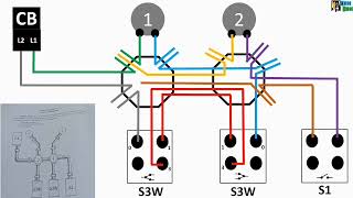 SCHEMATIC ACTUAL WIRING amp LINE DIAGRAM 2 LAMPS 1 LAMP CONTROLLED BY TWO 3WAY1 LAMP SINGLE SWITCH [upl. by Friday]