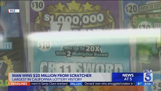 Man wins 20 million from scratcher largest in CA Lottery History [upl. by Etnemelc]