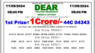 DEAR LOTTERY SAMBAD NIGHT 8PM RESULT TODAY 11092024 NAGALAND WEDNESDAY [upl. by Anitserp]