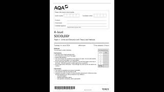 OFFICIAL JUNE 2024 AQA A LEVEL SOCIOLOGY 71923 PAPER 3 CRIME AND DEVIANCE WITH THEORY AND METHODS ME [upl. by Carisa]