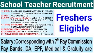 PUBLIC SCHOOL TEACHERS VACANCY 2024 I FRESHERS ALSO ELIGIBLE I NO FEE I GOVT PAY SCALE [upl. by Isidor]