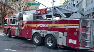 FDNY LADDER 25 amp FDNY ENGINE 74 RESPONDING FROM QUARTERS ON WEST 77TH STREET IN MANHATTAN NYC [upl. by Iadrahs]