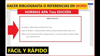 👨‍🏫✔CÓMO HACER LA BIBLIOGRAFÍA O REFERENCIAS EN WORD PASO A PASO  EJEMPLO  NORMAS APA 7° ED [upl. by Eetse49]