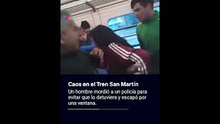 CAOS EN EL TREN MORDIÓ A UN POLICÍA Y SE TIRÓ POR LA VENTANA [upl. by Sansbury543]