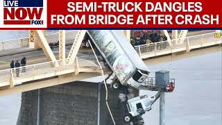 Louisville Bridge Driver rescued after semitruck dangles from bridge  LiveNOW from FOX [upl. by Htaeh]