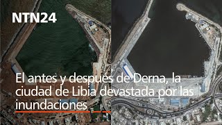 Imágenes satelitales del antes y después de Derna la ciudad de Libia devastada por las inundaciones [upl. by Einberger736]