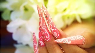 Nail Art  HandPainted Lace On Stiletto Tutorial [upl. by Yorgo]