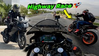 HIGHWAY RACE  DUKE 390 vs DOMINAR 400 vs R15M  Crazy Close Calls  kaWa h2R [upl. by Hentrich507]